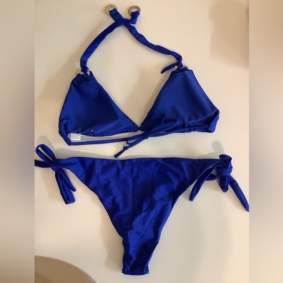 Blue Bedazzled Size Large Side Tie Bikini Set. - Picture 7 of 9
